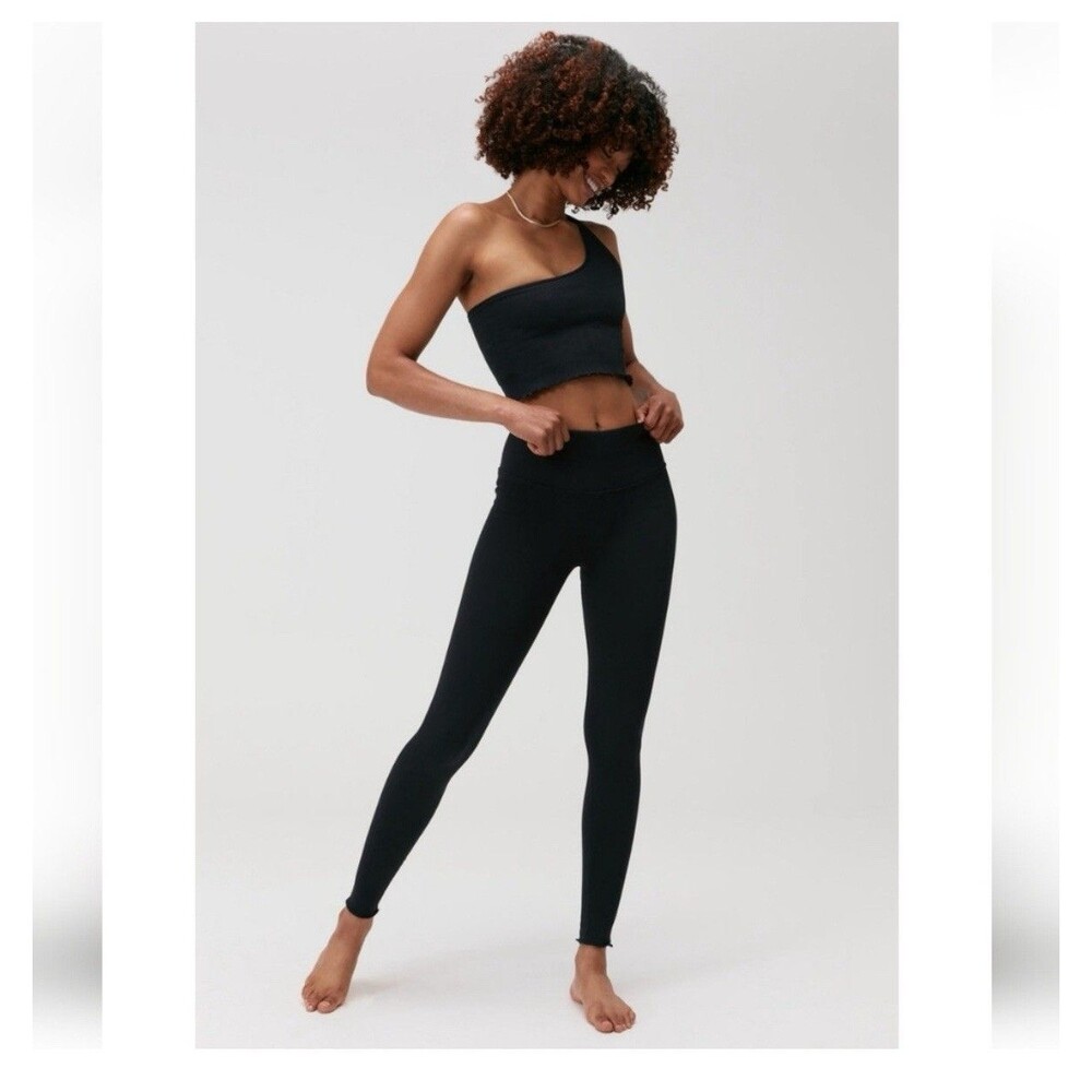 Spiritual Gangster Love Sculpt Ruffled Hem Leggings, Size M/L Ribbed Scalloped